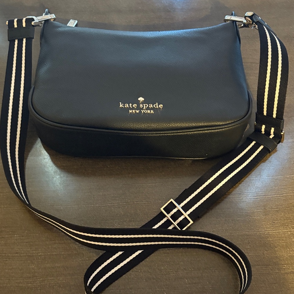 Kate Spade Black Shoulder Bag with Striped Strap